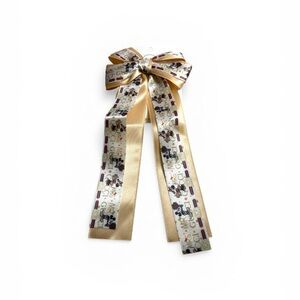 Gold Satin Bow Ribbon Clip with Mickey and Minnie Luxury Pattern